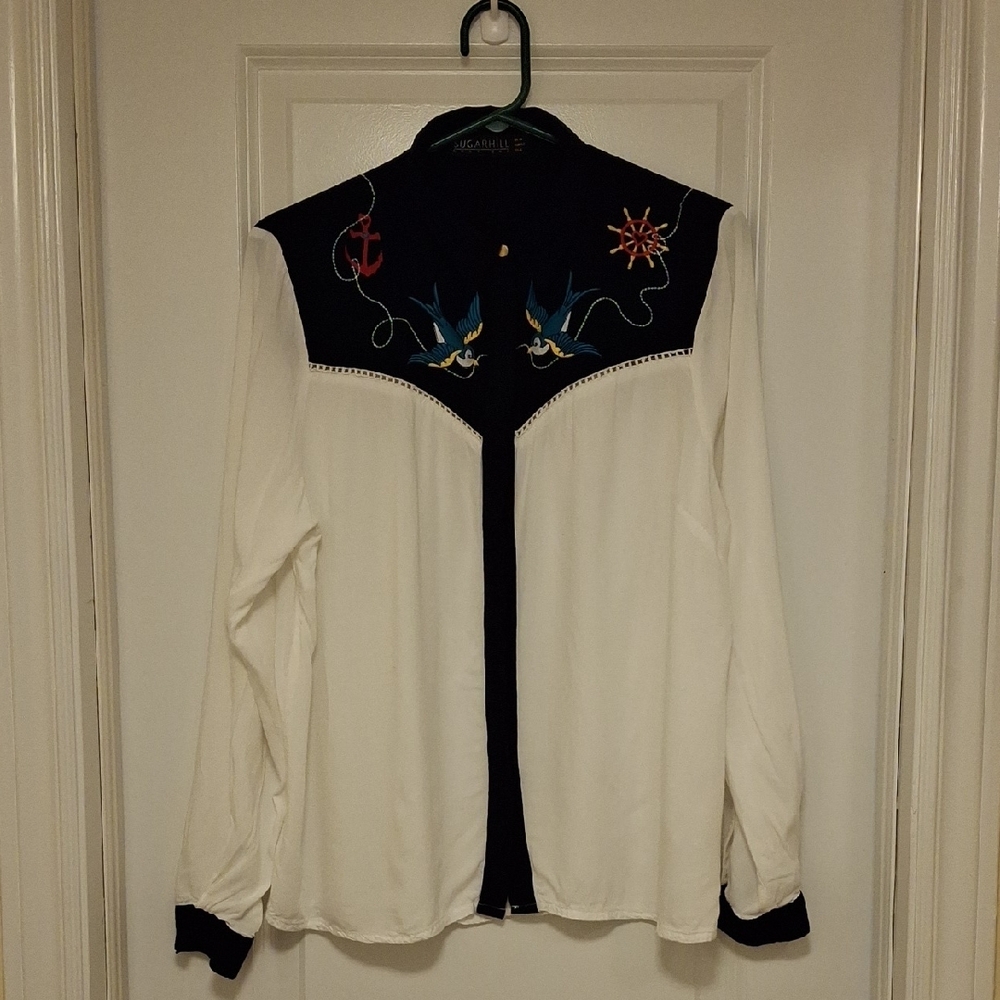 Sugar Hill Button Up Western Naval Embroidered Blouse